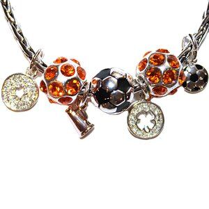 DaVinci Charm Bracelet 7.75" w/ 7 Beads - Soccer Ball Sport Star Cheer Orange CZ